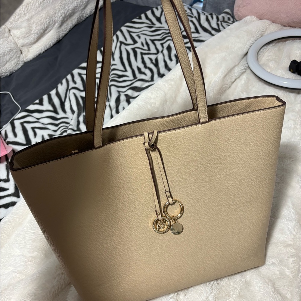 Tan Tote Bag with Gold Accents